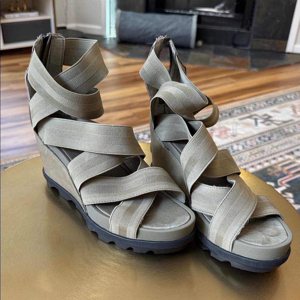 Sorel Taupe Strappy Wedge Sandals